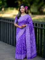 Lavender/Light Purple Haf-Silk Sharee DM005 - Image 3